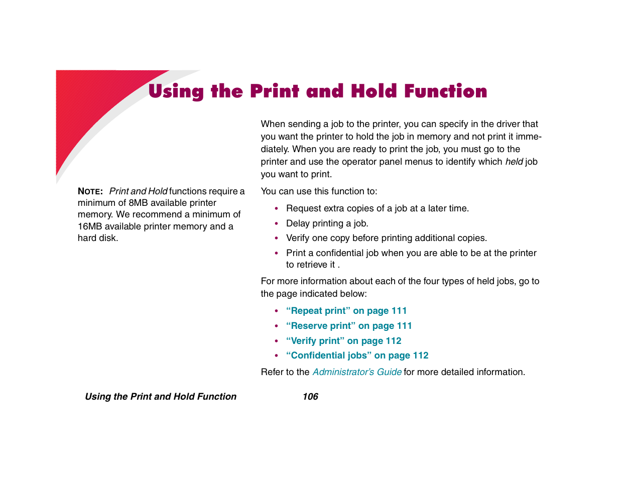 Using the print and hold function | Lexmark All in One Printer User Manual | Page 106 / 123