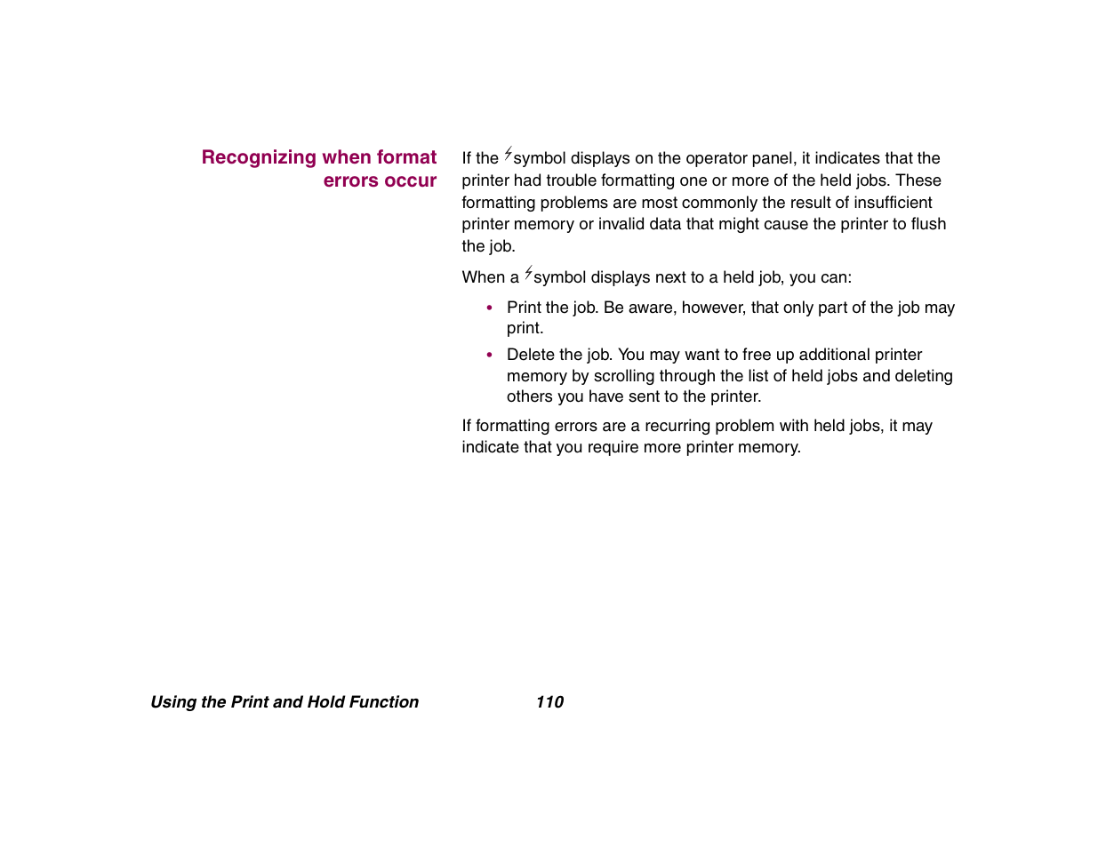 Recognizing when format errorsoccur | Lexmark All in One Printer User Manual | Page 110 / 123