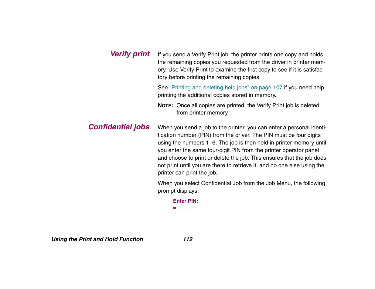 Verify print, Confidential jobs | Lexmark All in One Printer User Manual | Page 112 / 123