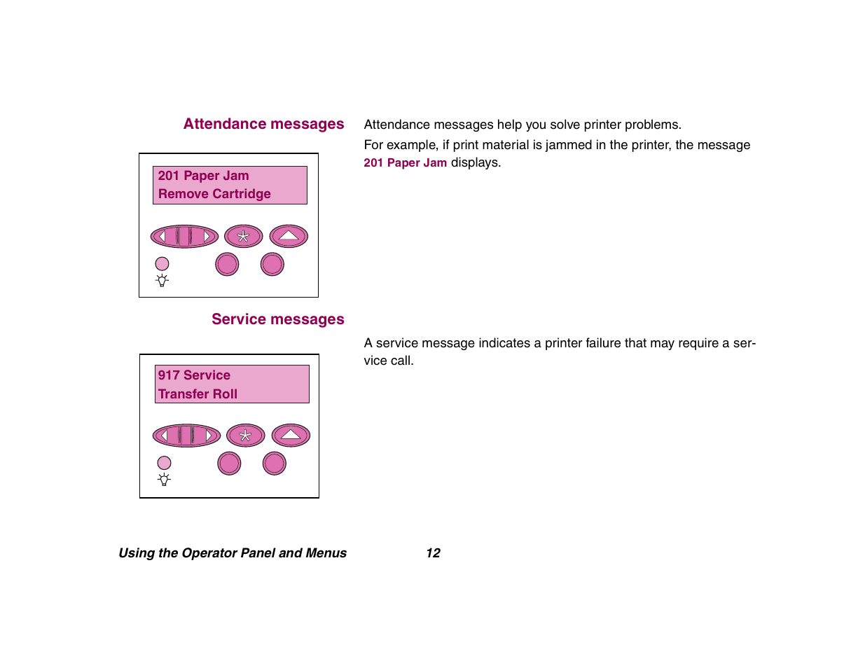 Attendance messages, Service messages | Lexmark All in One Printer User Manual | Page 12 / 123