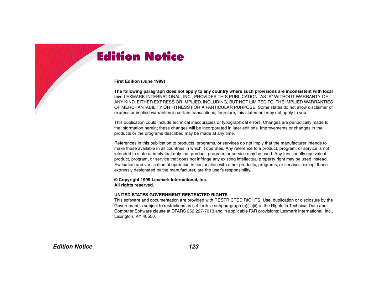 Edition notice | Lexmark All in One Printer User Manual | Page 123 / 123