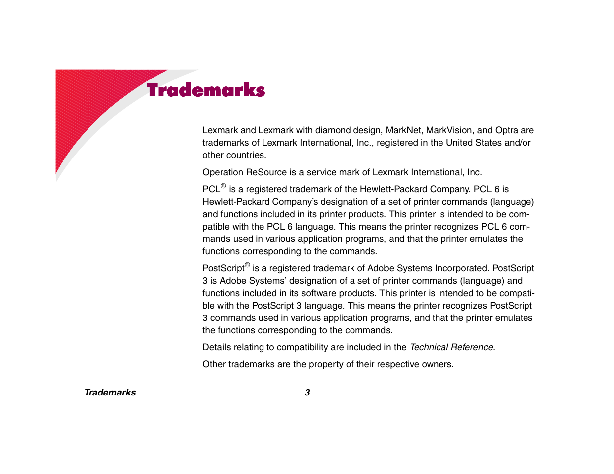 Trademarks | Lexmark All in One Printer User Manual | Page 3 / 123