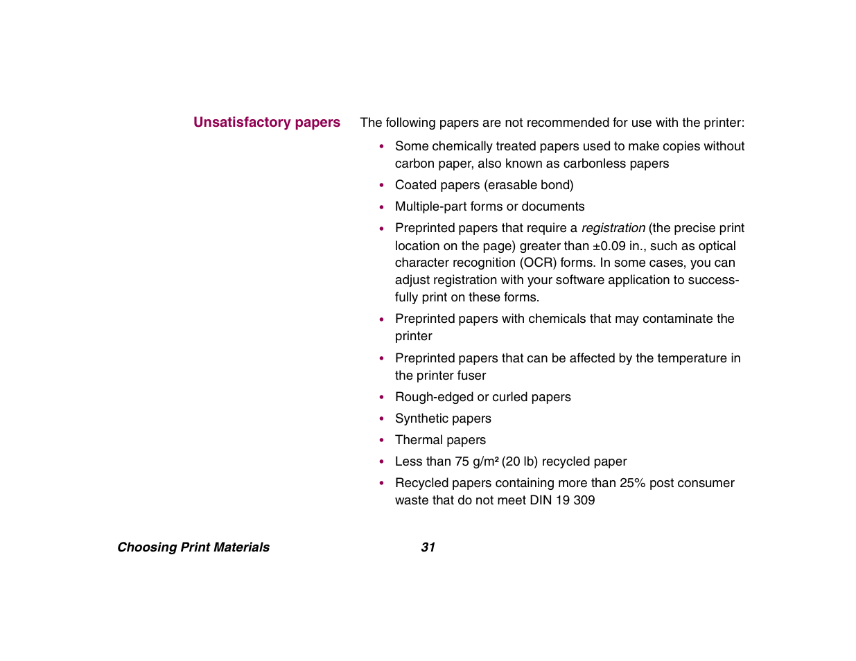 Unsatisfactory papers | Lexmark All in One Printer User Manual | Page 31 / 123