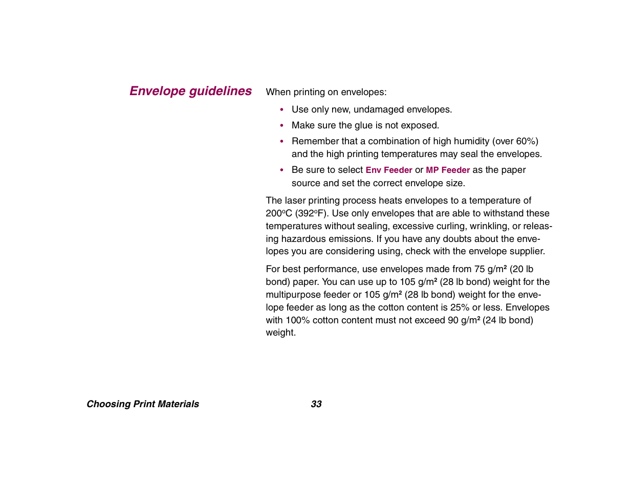 Envelope guidelines | Lexmark All in One Printer User Manual | Page 33 / 123