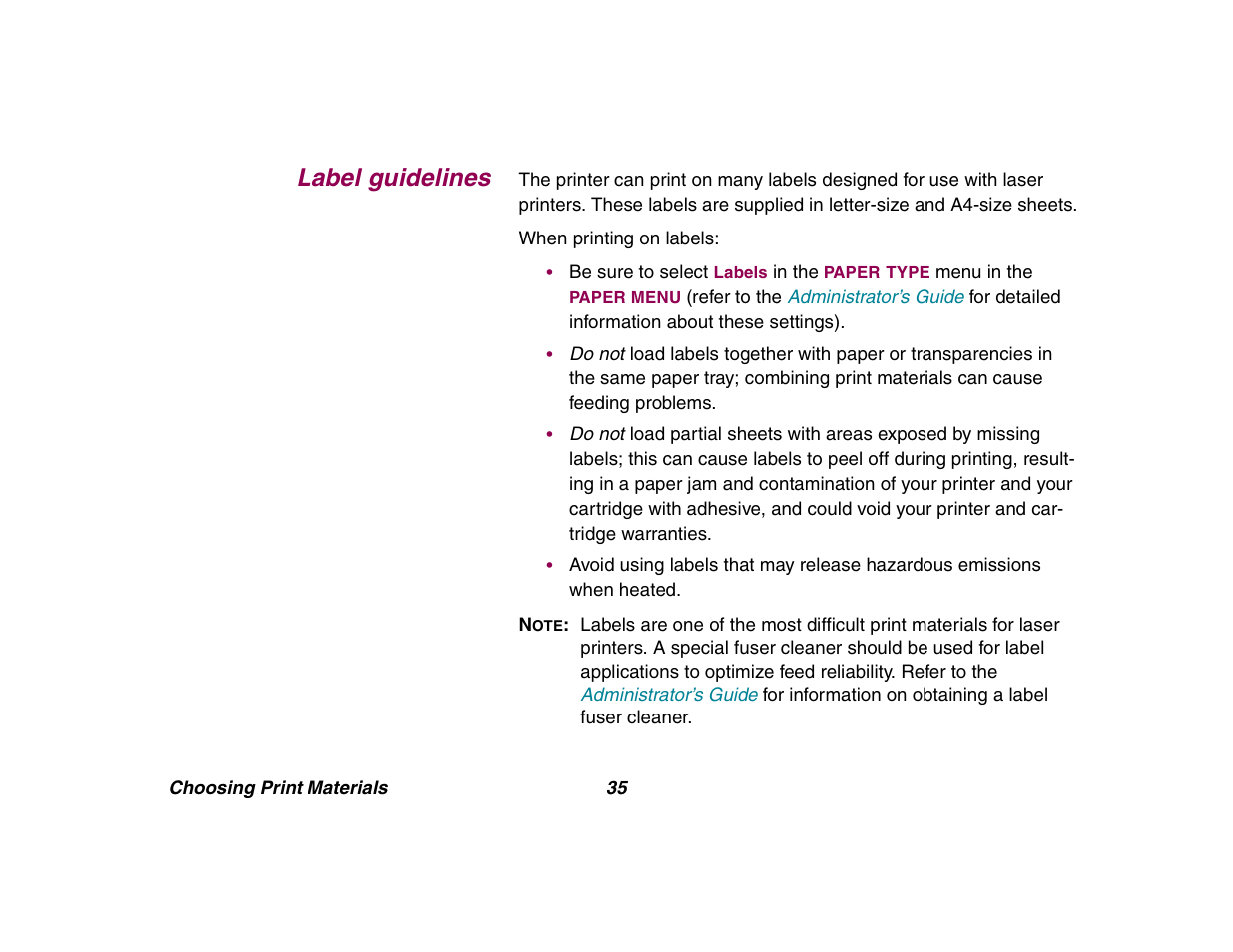 Label guidelines | Lexmark All in One Printer User Manual | Page 35 / 123