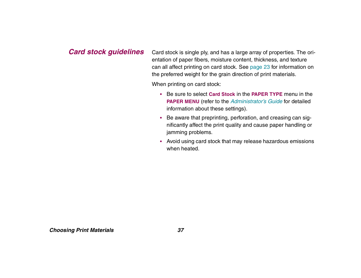Card stock guidelines | Lexmark All in One Printer User Manual | Page 37 / 123