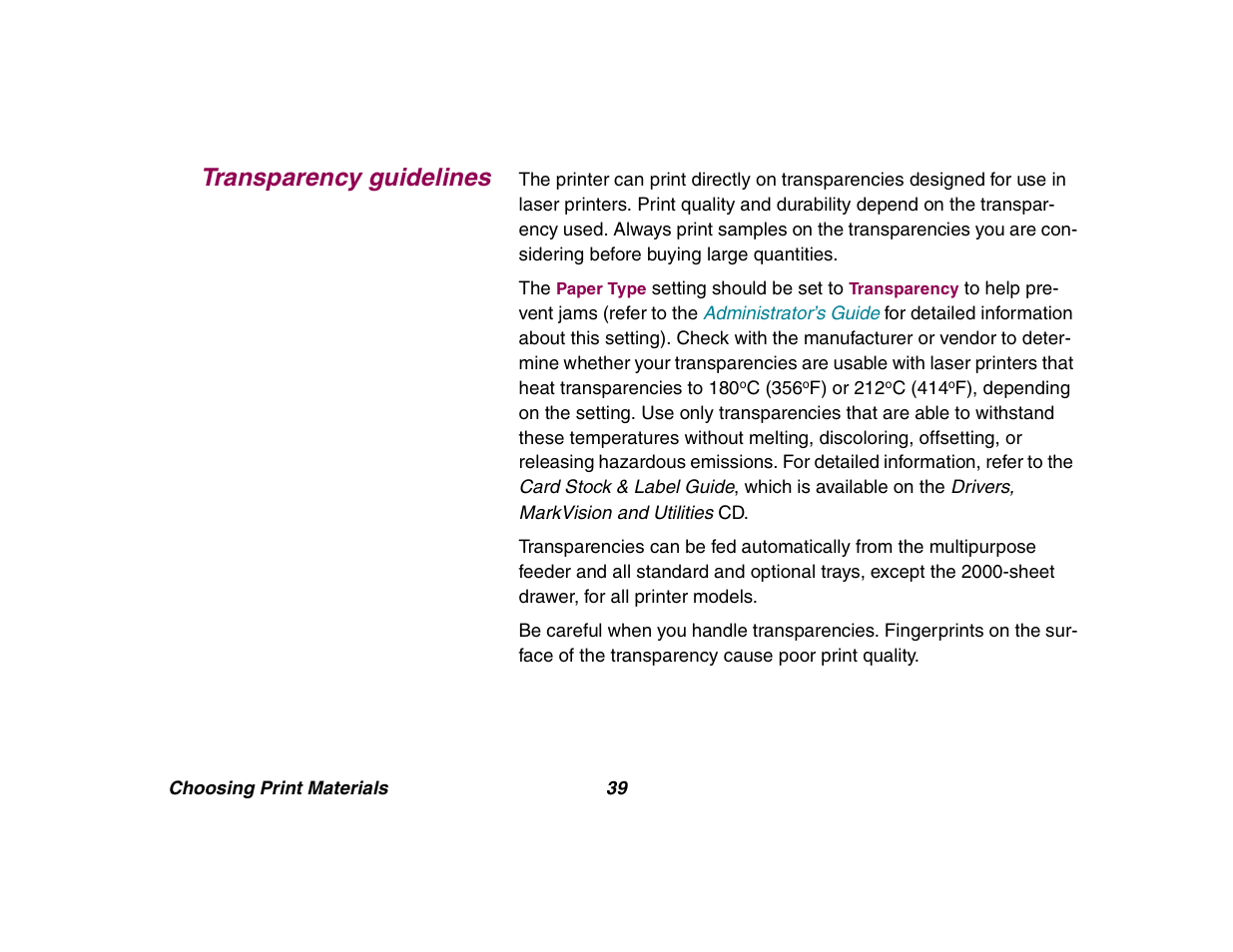 Transparency guidelines | Lexmark All in One Printer User Manual | Page 39 / 123