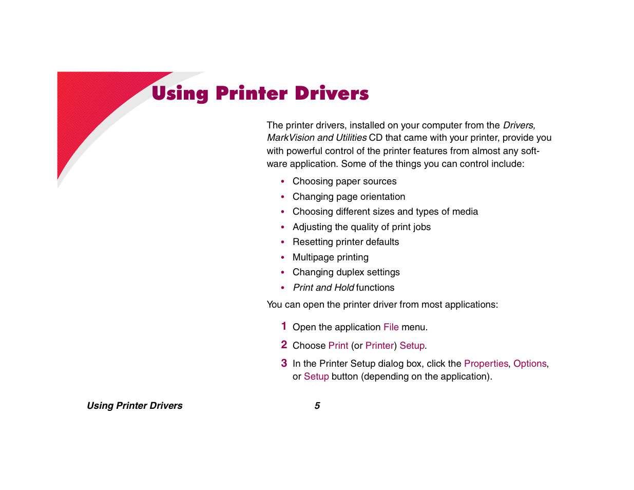 Using printer drivers | Lexmark All in One Printer User Manual | Page 5 / 123