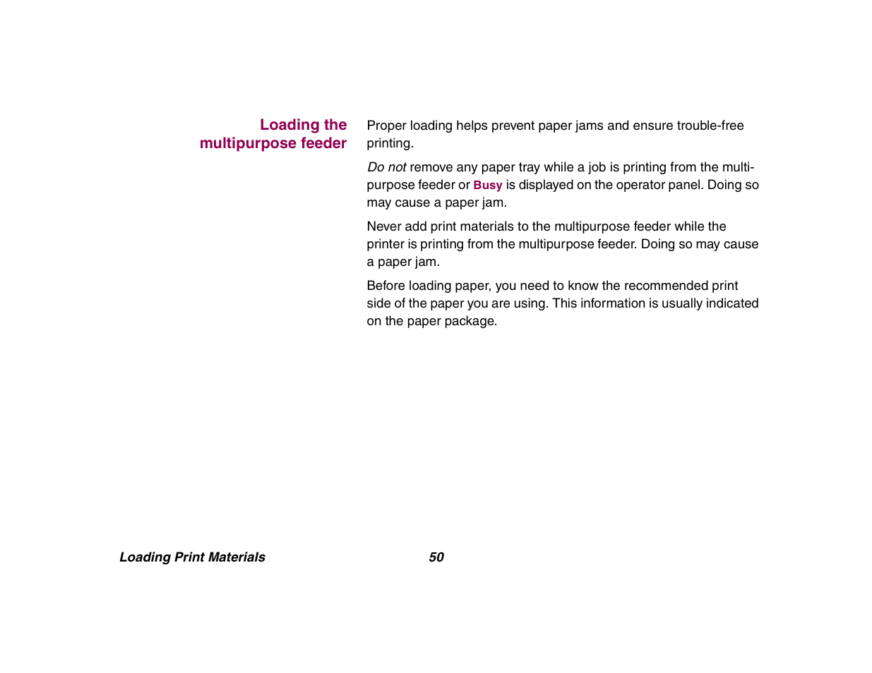 Loading the multipurposefeeder | Lexmark All in One Printer User Manual | Page 50 / 123