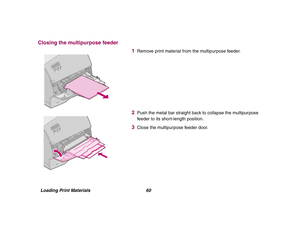 Closing the multipurpose feeder | Lexmark All in One Printer User Manual | Page 60 / 123