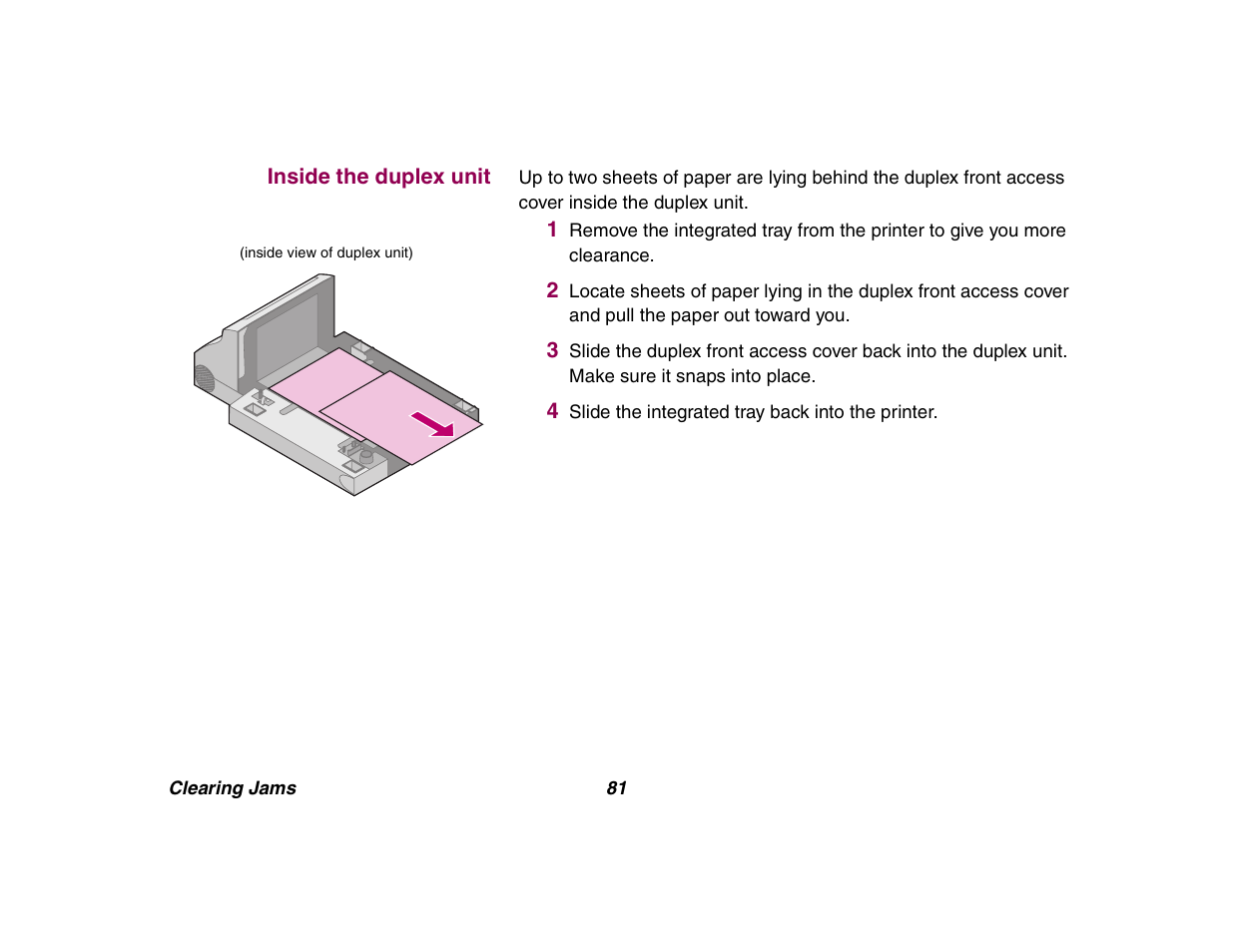 Inside the duplex unit | Lexmark All in One Printer User Manual | Page 81 / 123