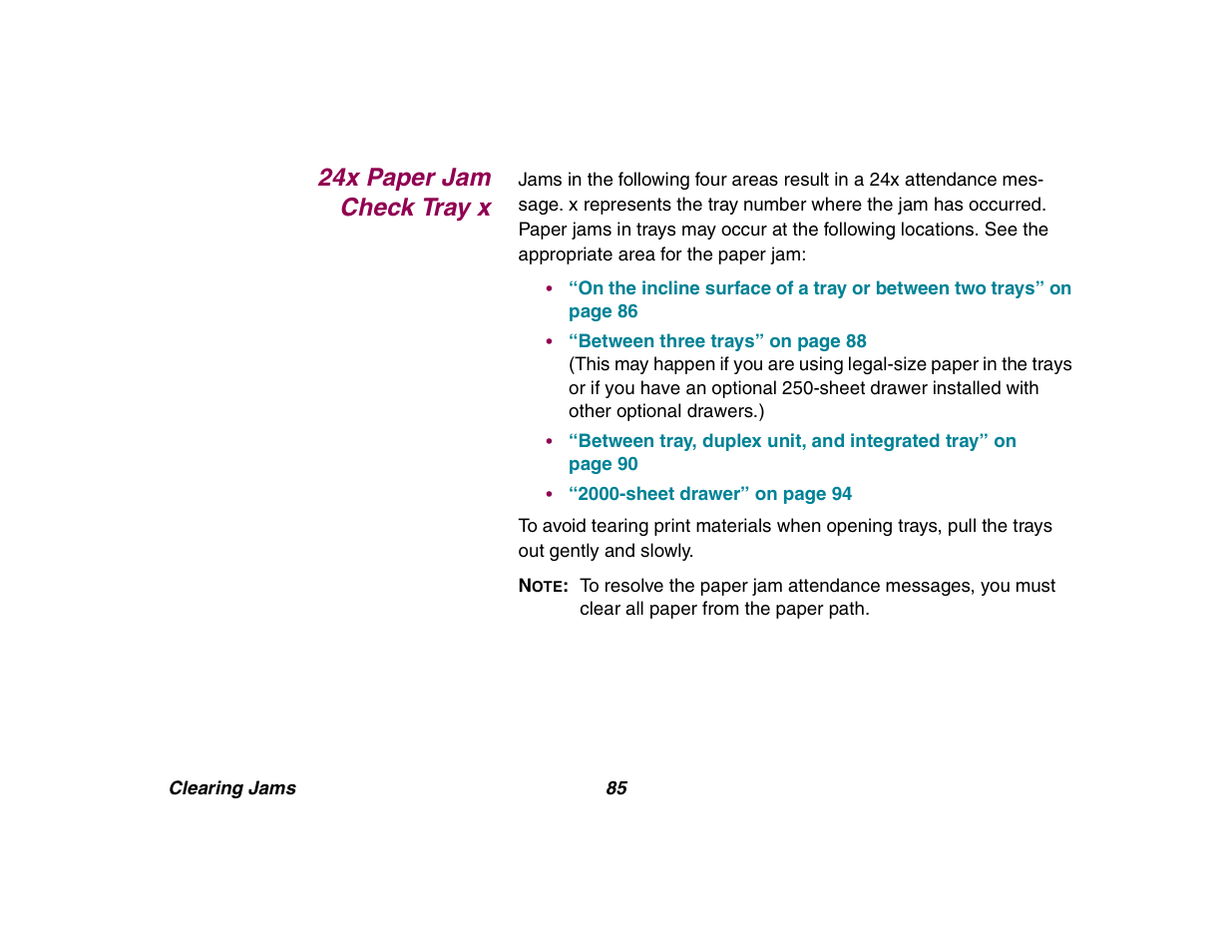 24x paper jam check tray x, 24x paper jam | Lexmark All in One Printer User Manual | Page 85 / 123