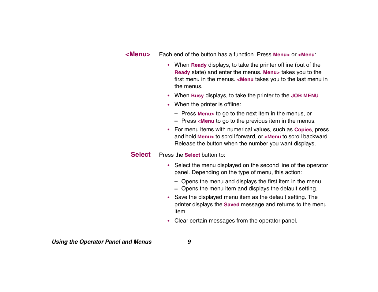Menu, Select | Lexmark All in One Printer User Manual | Page 9 / 123