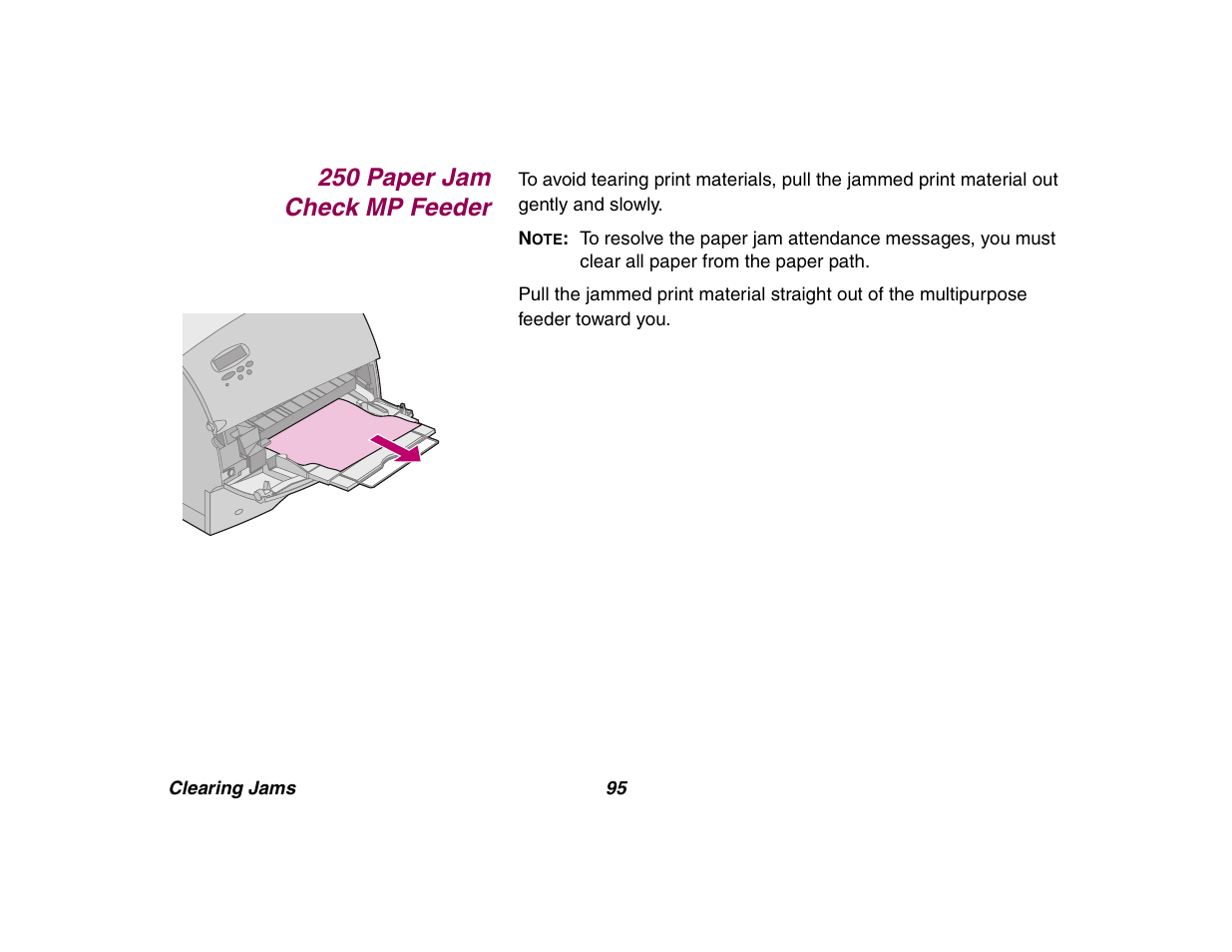 250 paper jam check mp feeder, 250 paper jam | Lexmark All in One Printer User Manual | Page 95 / 123