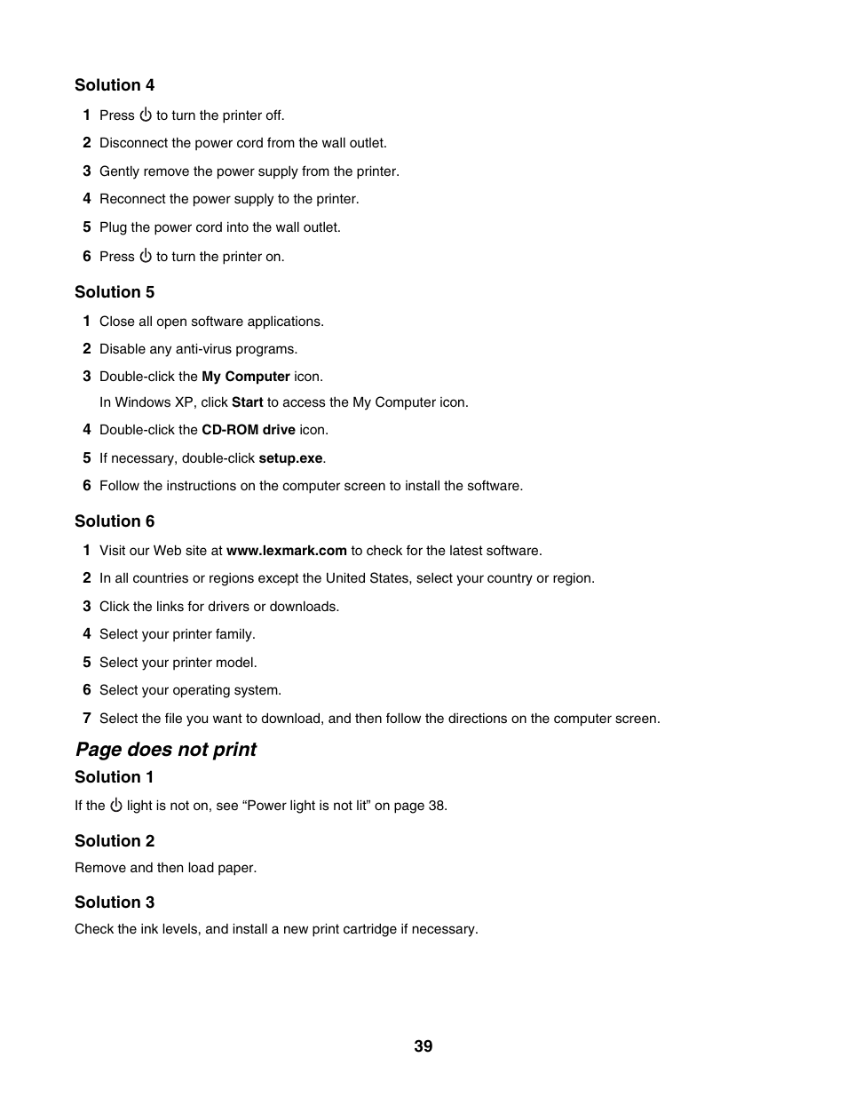 Page does not print | Lexmark 1300 Series User Manual | Page 39 / 53
