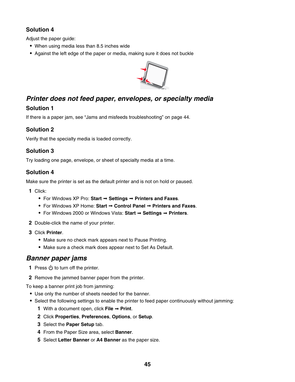 Banner paper jams | Lexmark 1300 Series User Manual | Page 45 / 53