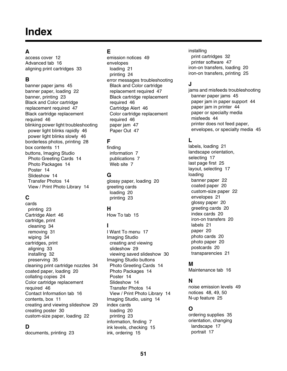 Index | Lexmark 1300 Series User Manual | Page 51 / 53