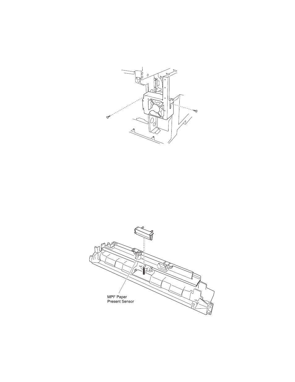Main unit fan removal, Motor drive board removal, Multipurpose feeder paper present sensor removal | Lexmark 5056 User Manual | Page 26 / 80