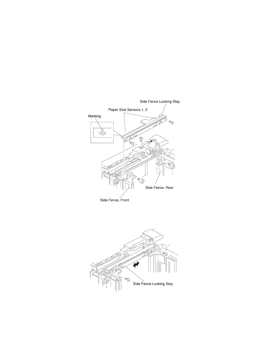 Hcf paper end sensor removal, Hcf paper size sensors (1, 2) removal | Lexmark 5056 User Manual | Page 61 / 80
