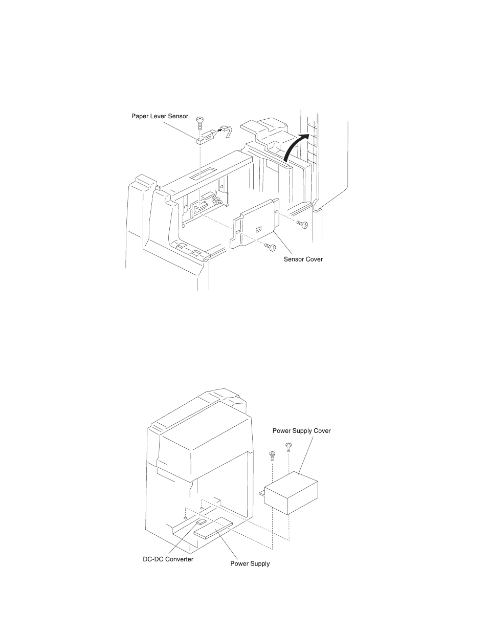 Hcf paper level sensor removal, Hcf power supply removal | Lexmark 5056 User Manual | Page 63 / 80