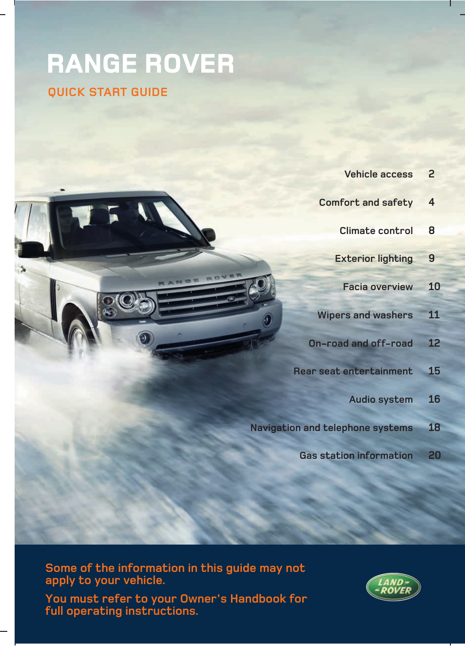 Land Rover Range Rover User Manual | 11 pages