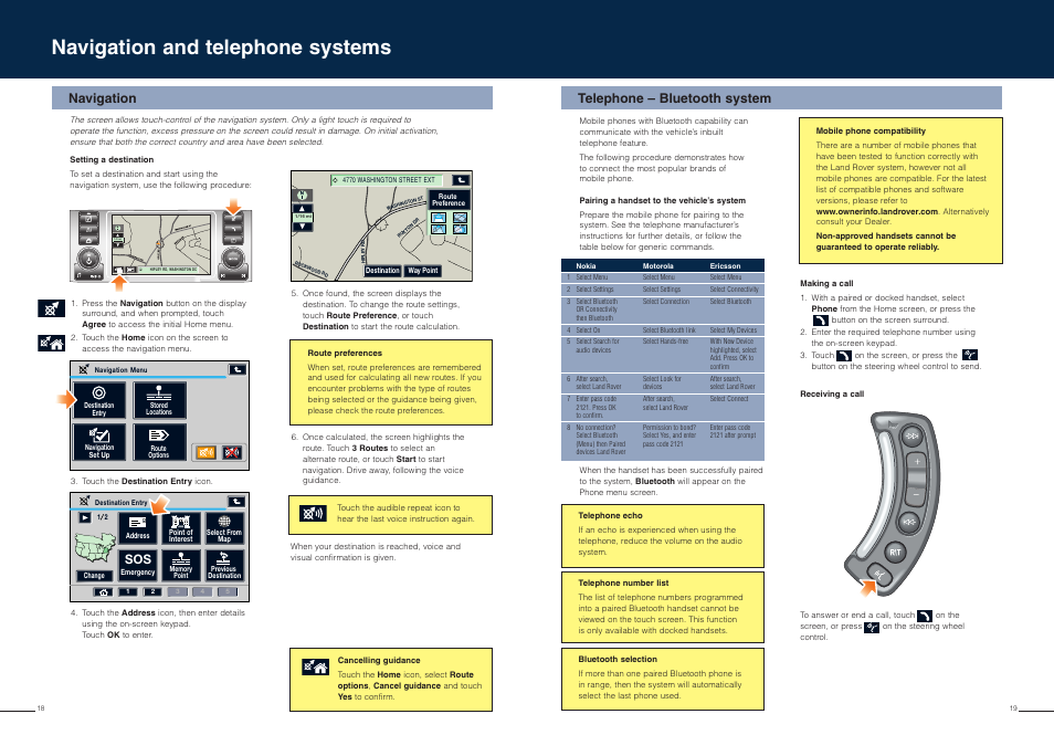 Navigation and telephone systems, Telephone – bluetooth system, Navigation | Land Rover Range Rover User Manual | Page 10 / 11