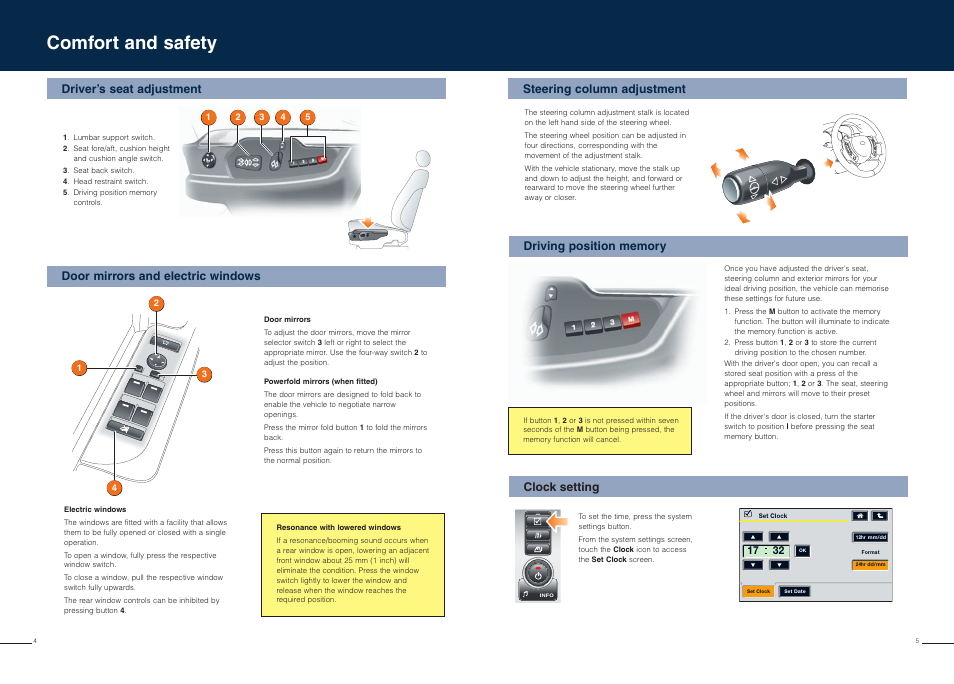 Comfort and safety, Clock setting | Land Rover Range Rover User Manual | Page 3 / 11