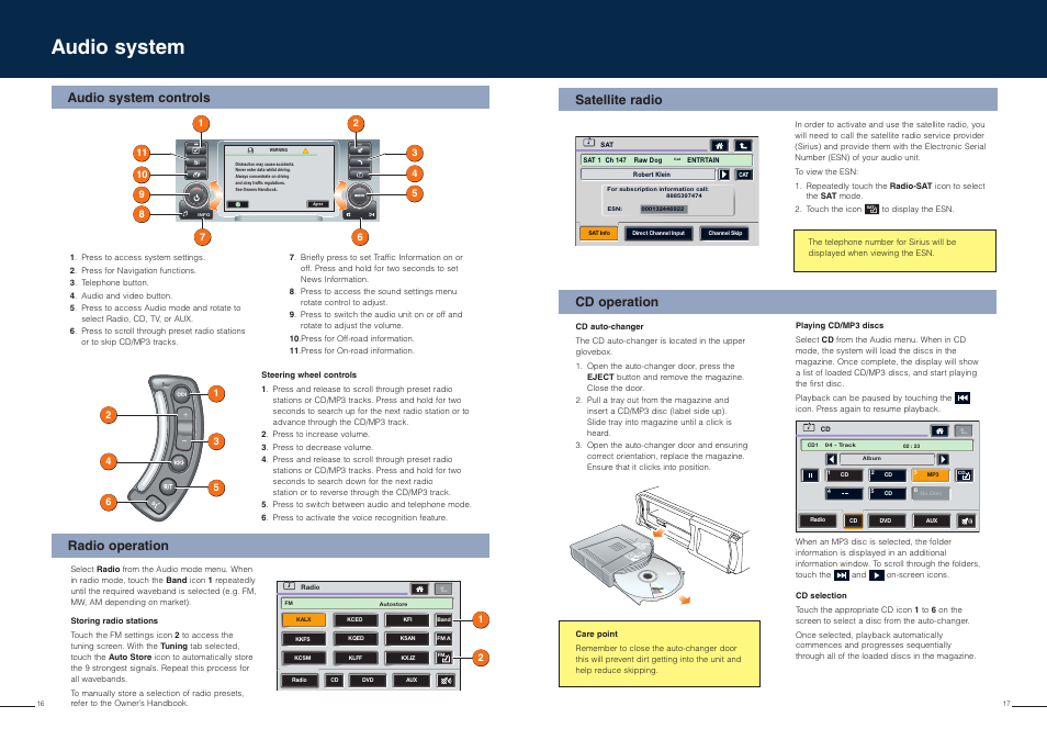 Audio system, Audio system controls cd operation, Radio operation | Satellite radio | Land Rover Range Rover User Manual | Page 9 / 11