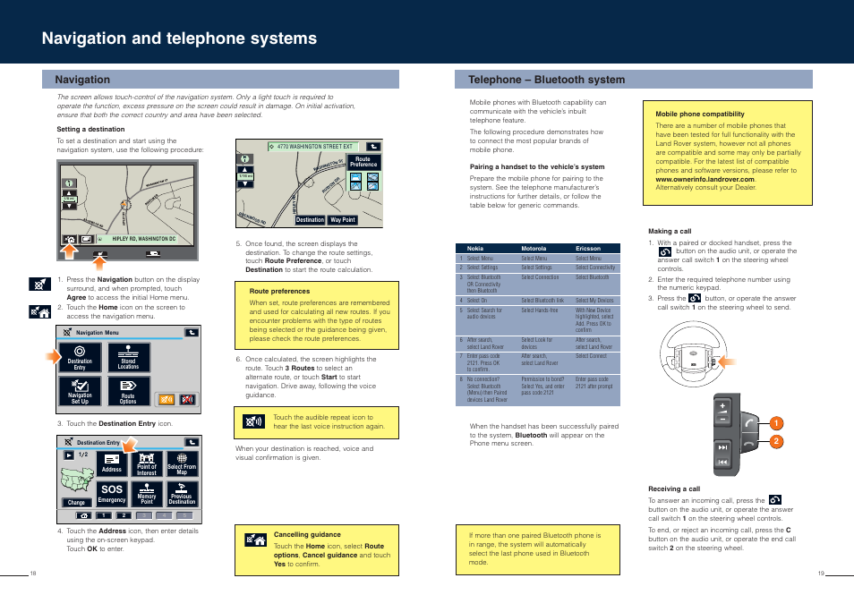 Navigation and telephone systems, Navigation telephone – bluetooth system | Land Rover LR3 User Manual | Page 10 / 11