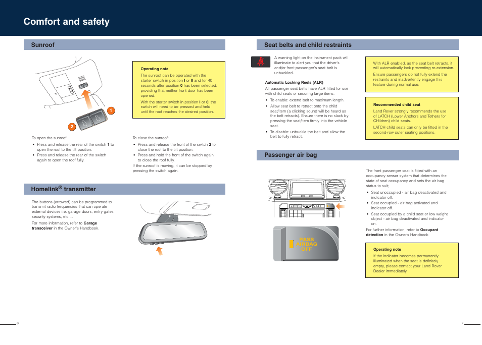 Comfort and safety, Pass airbag off, Homelink | Transmitter | Land Rover LR3 User Manual | Page 4 / 11