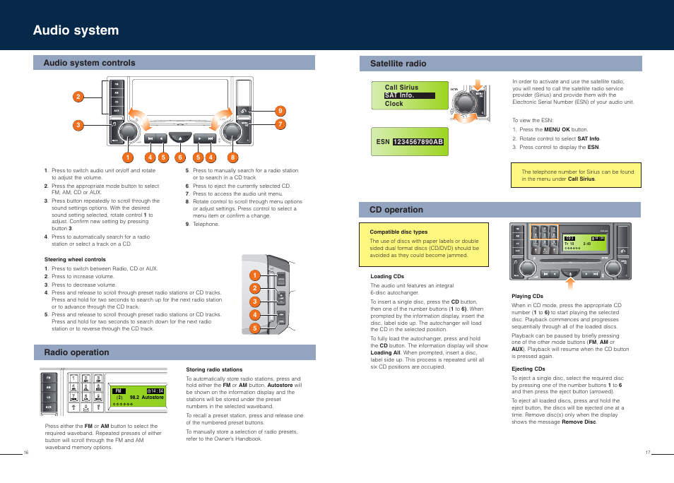 Audio system, Cd operation, Audio system controls radio operation | Satellite radio | Land Rover LR3 User Manual | Page 9 / 11