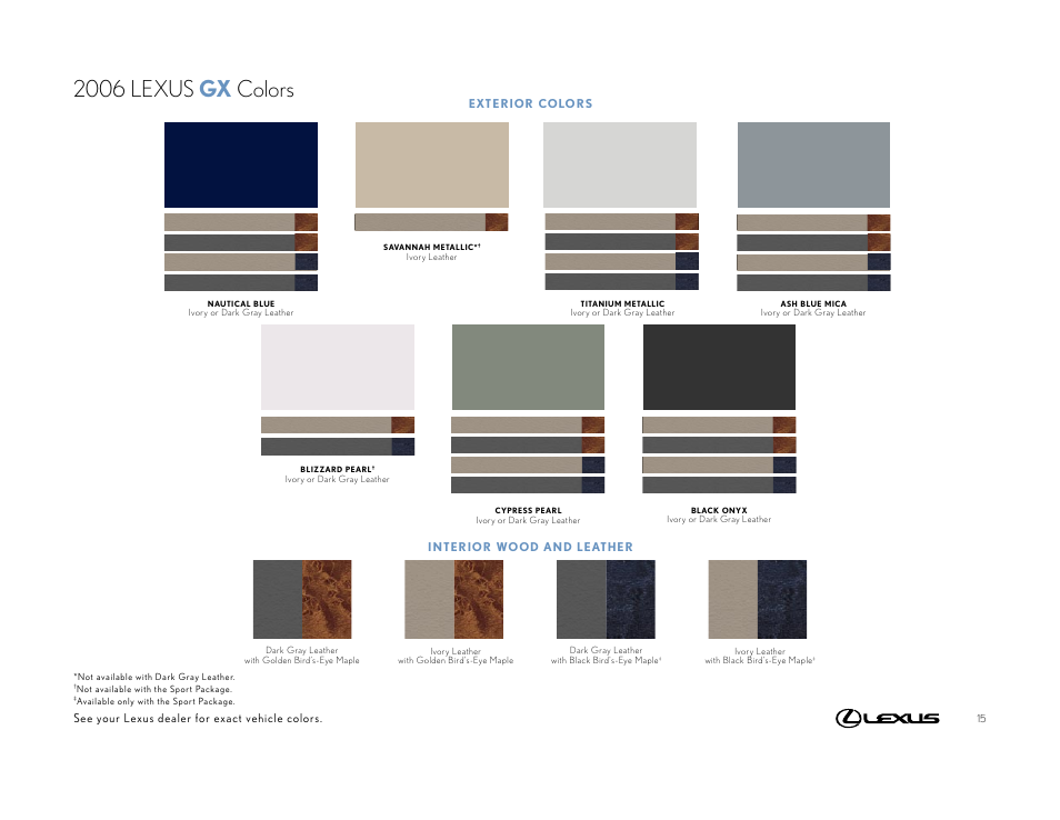 2006 lexus gx colors | Lexus GX User Manual | Page 15 / 17