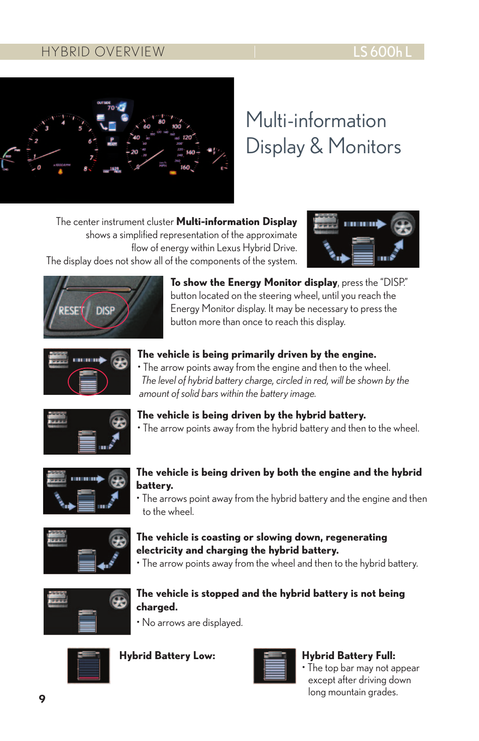 Multi-information display & monitors, Ls 600h l | Lexus LS 600h L User Manual | Page 12 / 31