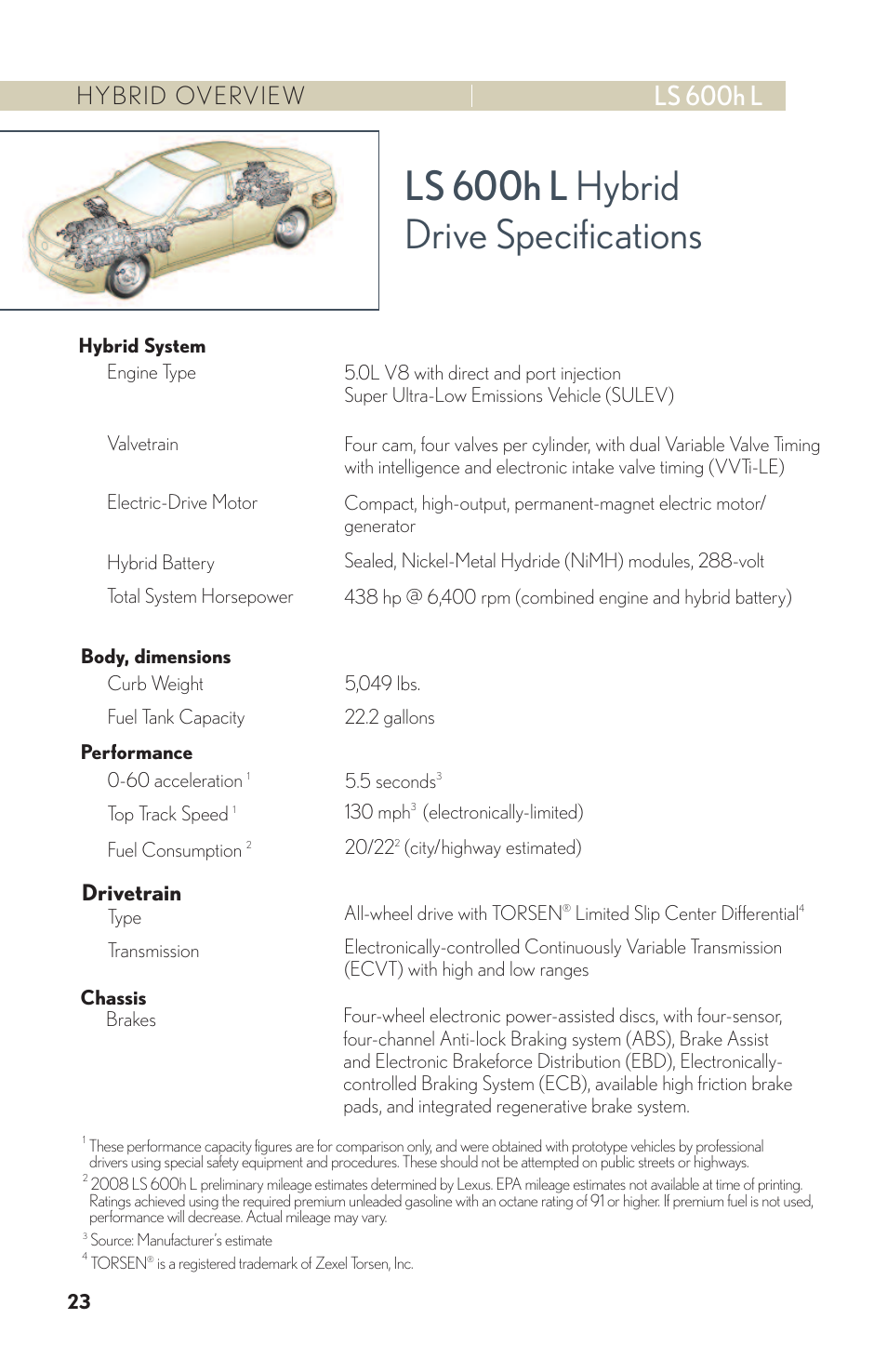 Ls 600h l hybrid drive specifications, Ls 600h l, Hybrid overview | Drivetrain | Lexus LS 600h L User Manual | Page 26 / 31