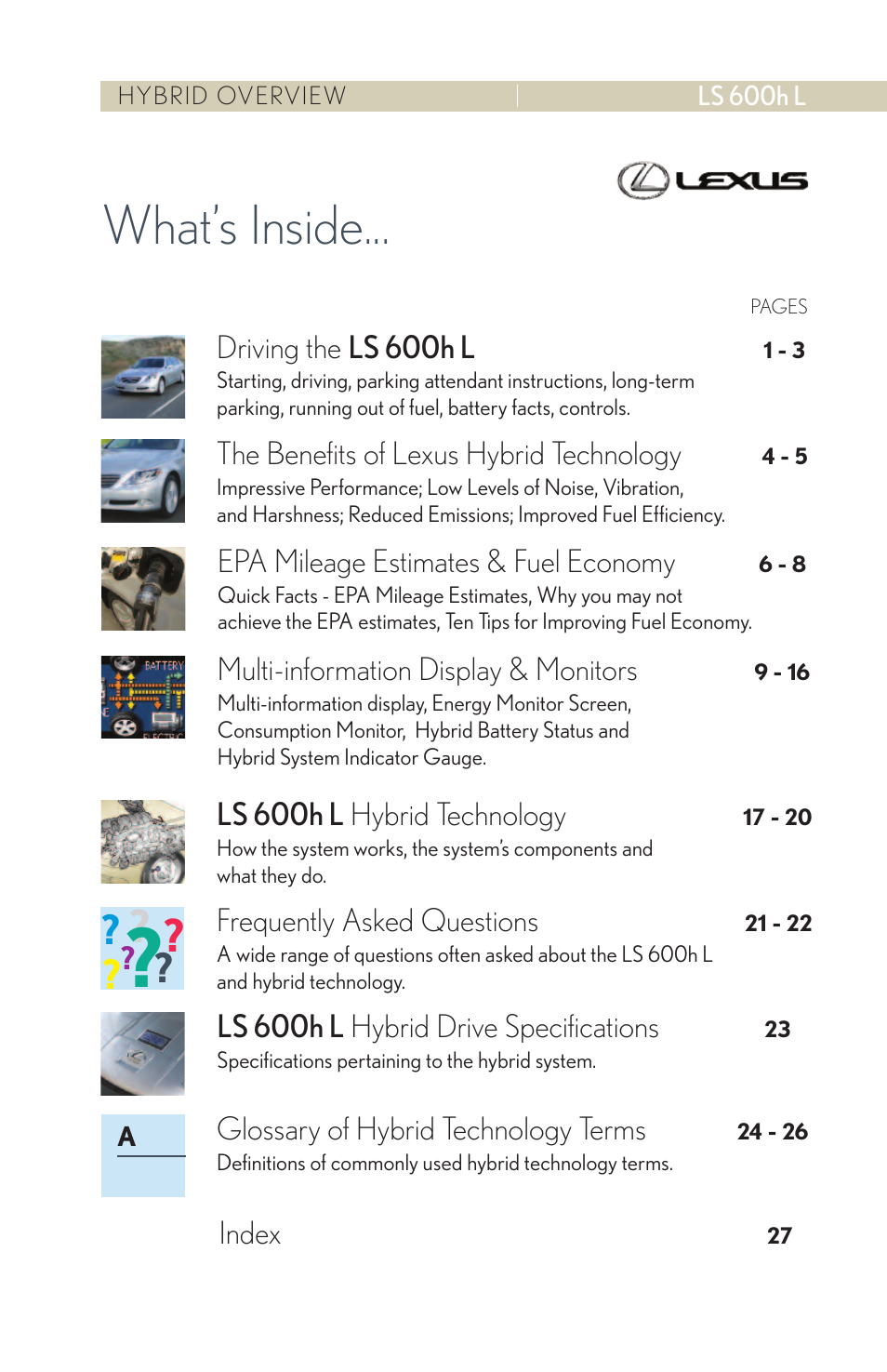What’s inside | Lexus LS 600h L User Manual | Page 3 / 31