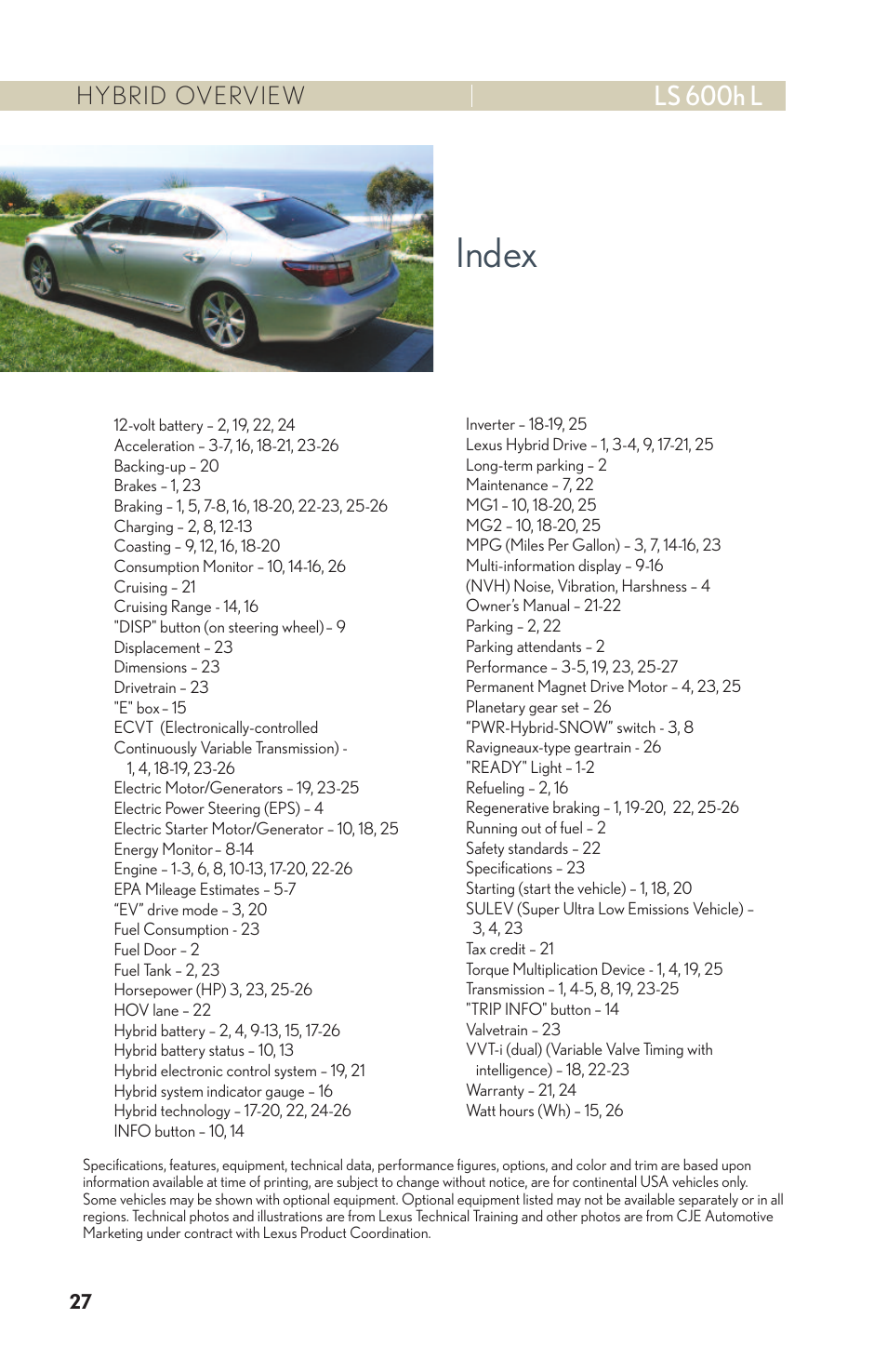 Index, Ls 600h l, Hybrid overview | Lexus LS 600h L User Manual | Page 30 / 31