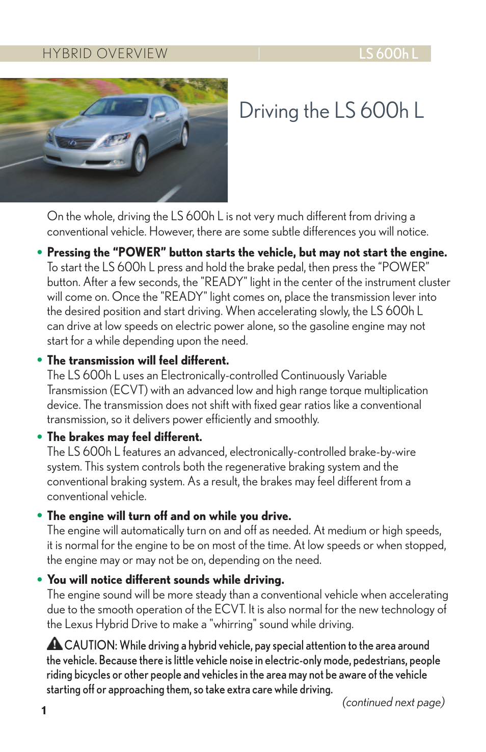 Driving the ls 600h l | Lexus LS 600h L User Manual | Page 4 / 31