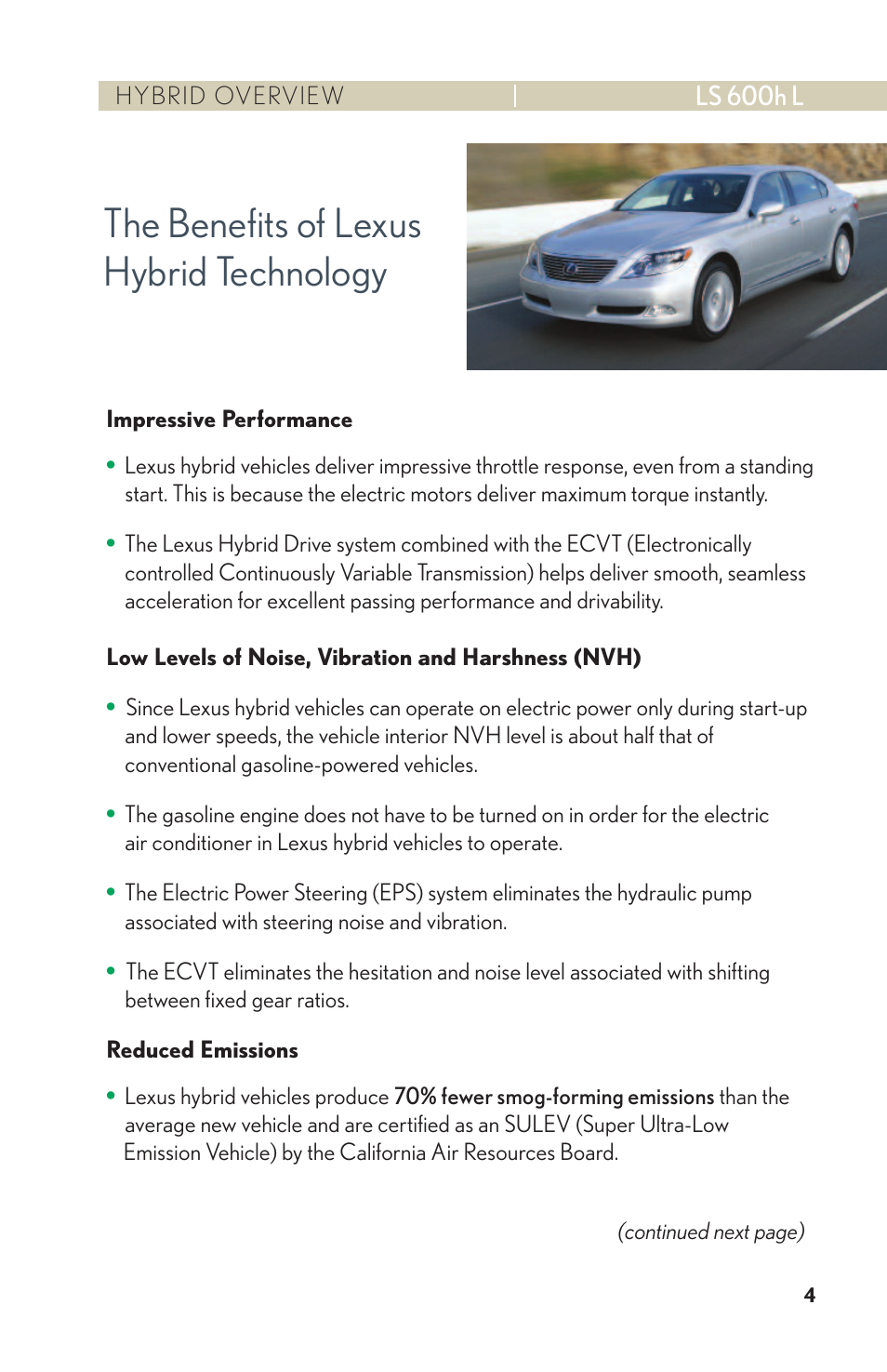 The benefits of lexus hybrid technology | Lexus LS 600h L User Manual | Page 7 / 31