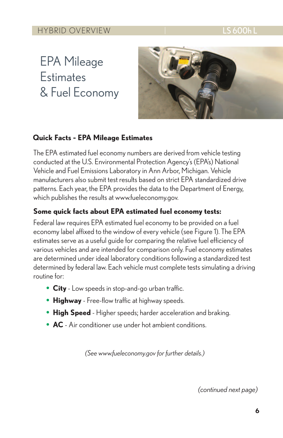 Epa mileage estimates & fuel economy | Lexus LS 600h L User Manual | Page 9 / 31