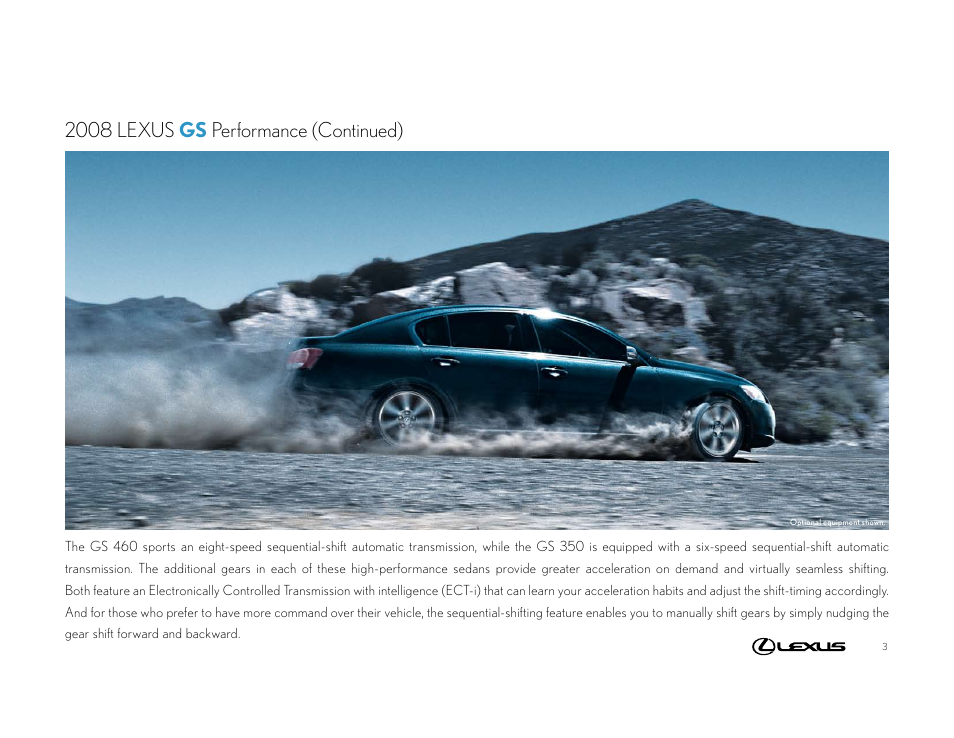 2008 lexus gs performance (continued) | Lexus 2008 GS User Manual | Page 3 / 18