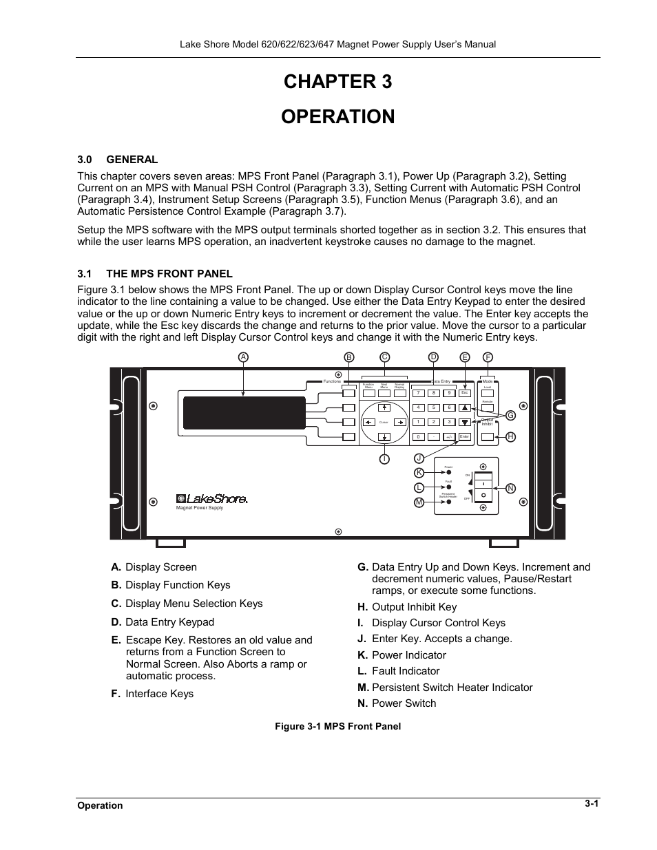 Chapter 3, Operation, Figure 3-1 mps front panel | Lakeshore Learning  Materials 622 User Manual | Page 27 / 90