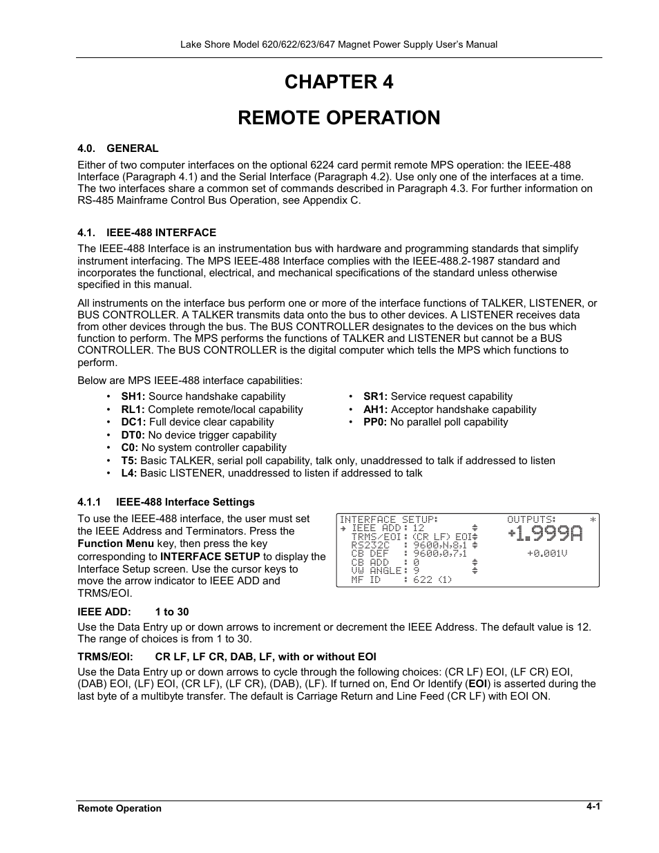 Chapter 4, Remote operation, 999a | Lakeshore Learning  Materials 622 User Manual | Page 39 / 90
