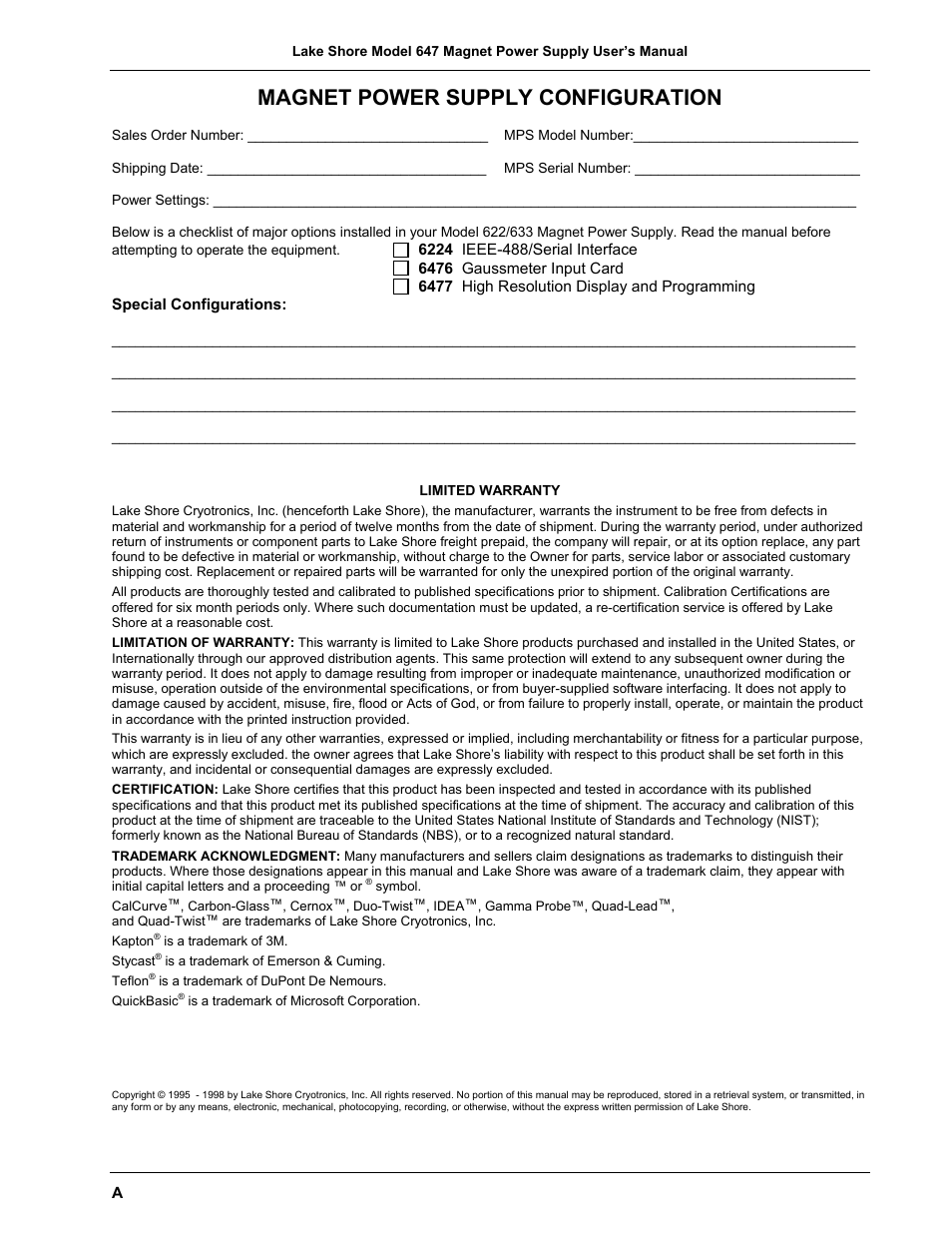 Magnet power supply configuration | Lakeshore Learning  Materials 647 User Manual | Page 2 / 72
