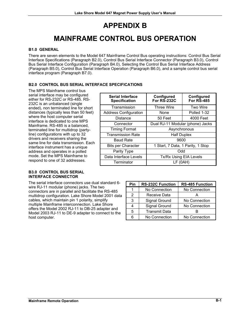 Appendix b, Mainframe control bus operation | Lakeshore Learning  Materials 647 User Manual | Page 67 / 72