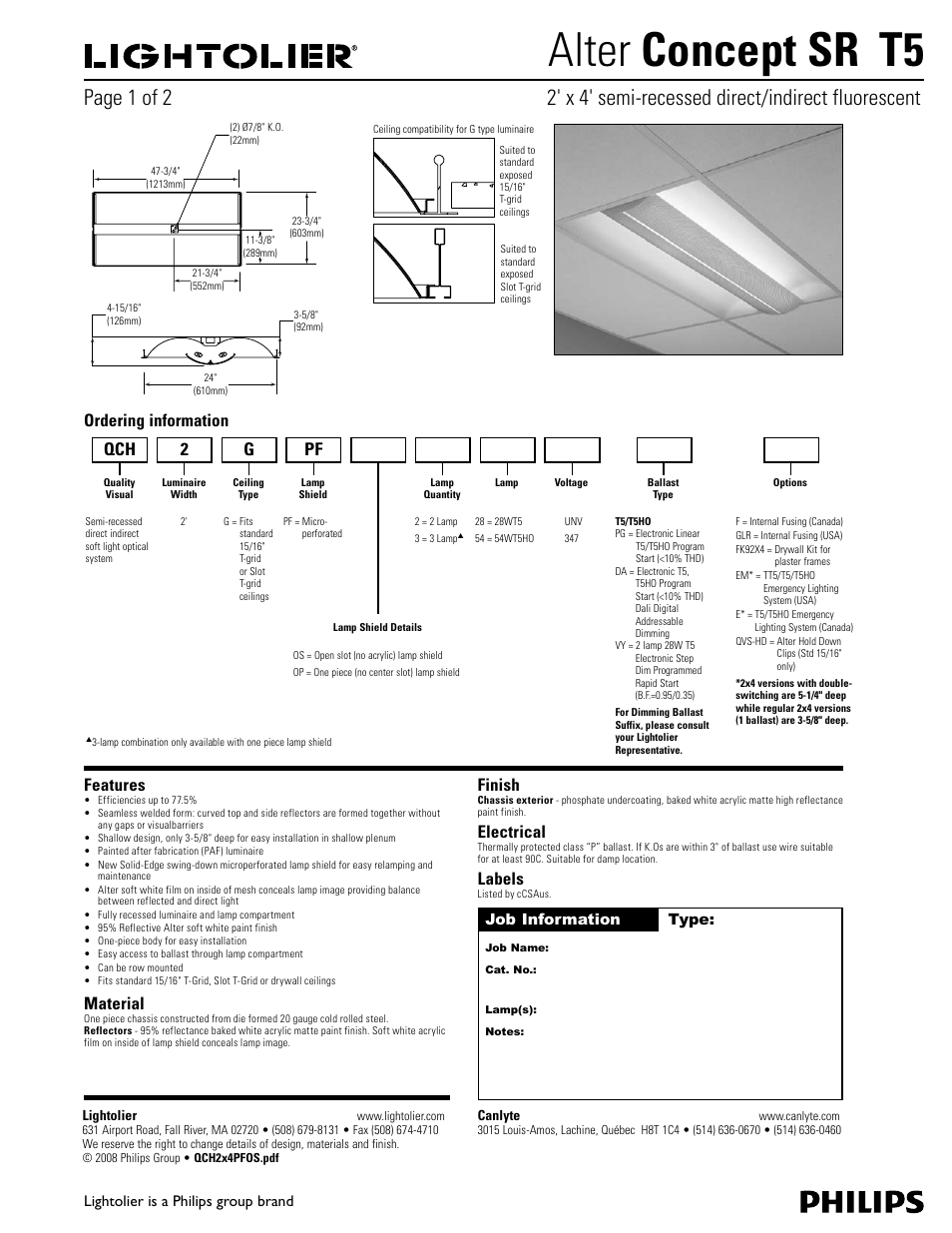 Lightolier Alter Concept SR T5 User Manual | 2 pages