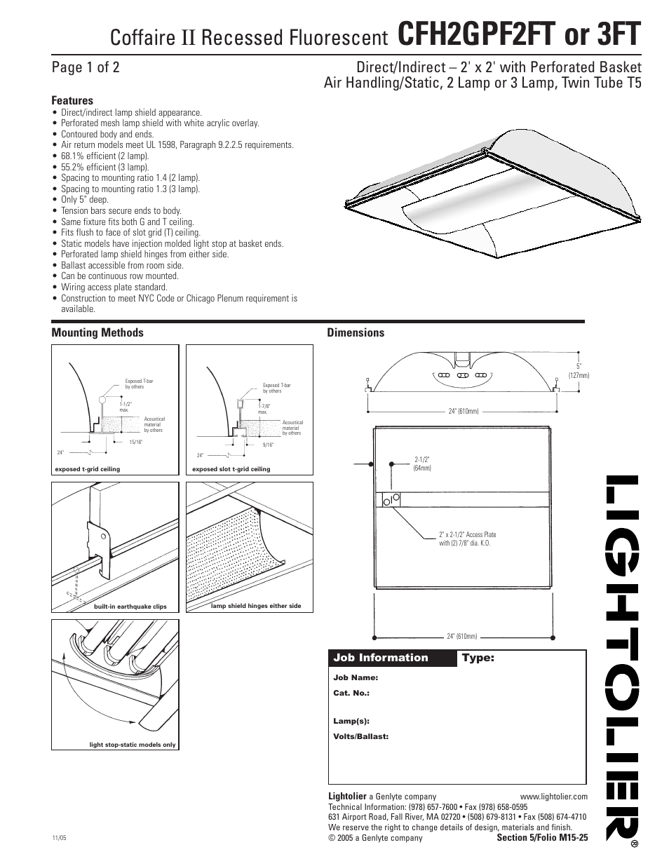 Lightolier Coffaire II CFH2GPF2FT User Manual | 2 pages