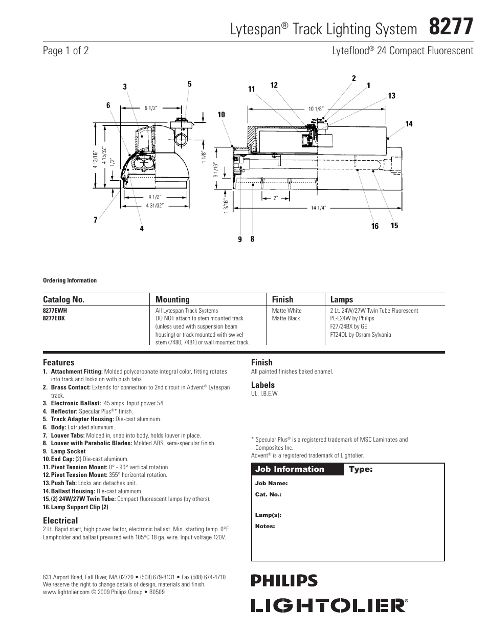 Lightolier Lytespan Track Lighting System 8277 User Manual | 2 pages