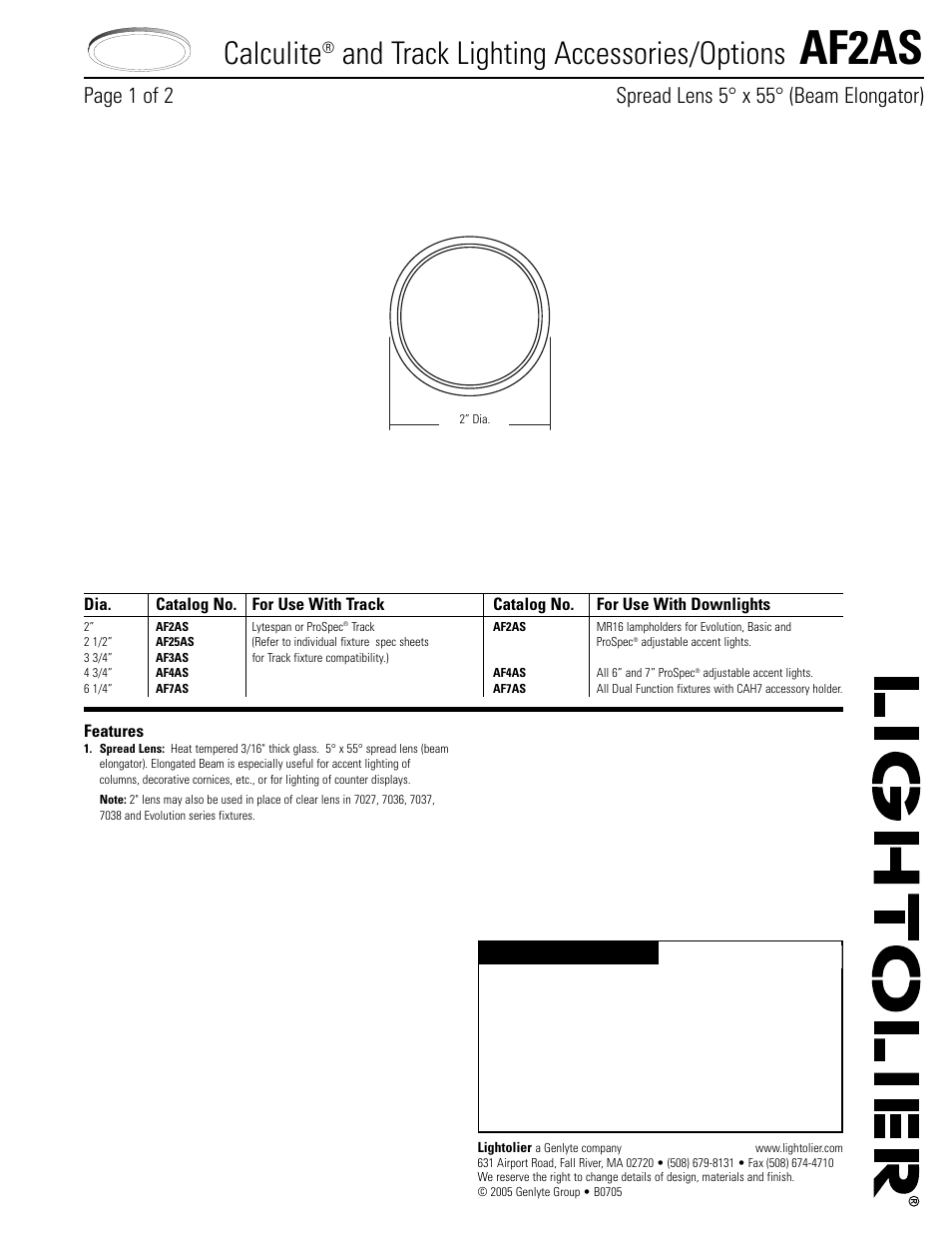 Lightolier AF2AS User Manual | 2 pages