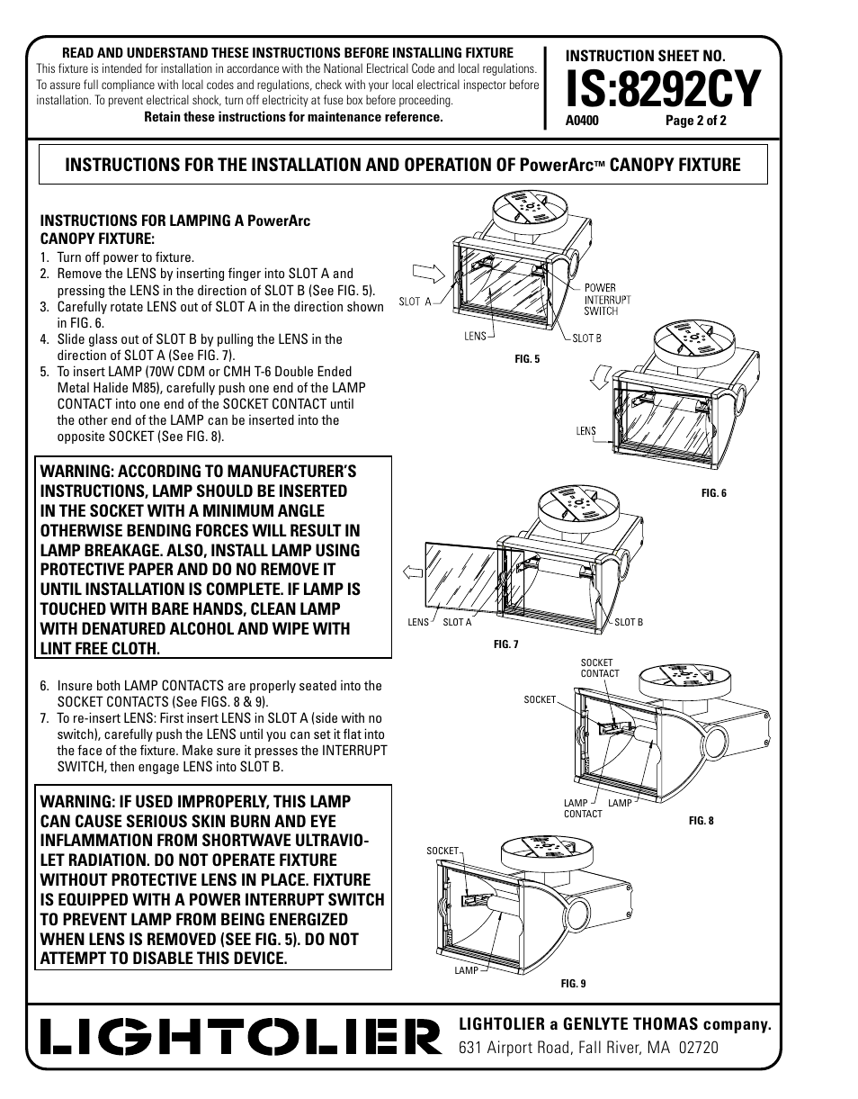 Is:8292cy, Canopy fixture | Lightolier LytespanTrack Lighting System 8292CY User Manual | Page 2 / 2