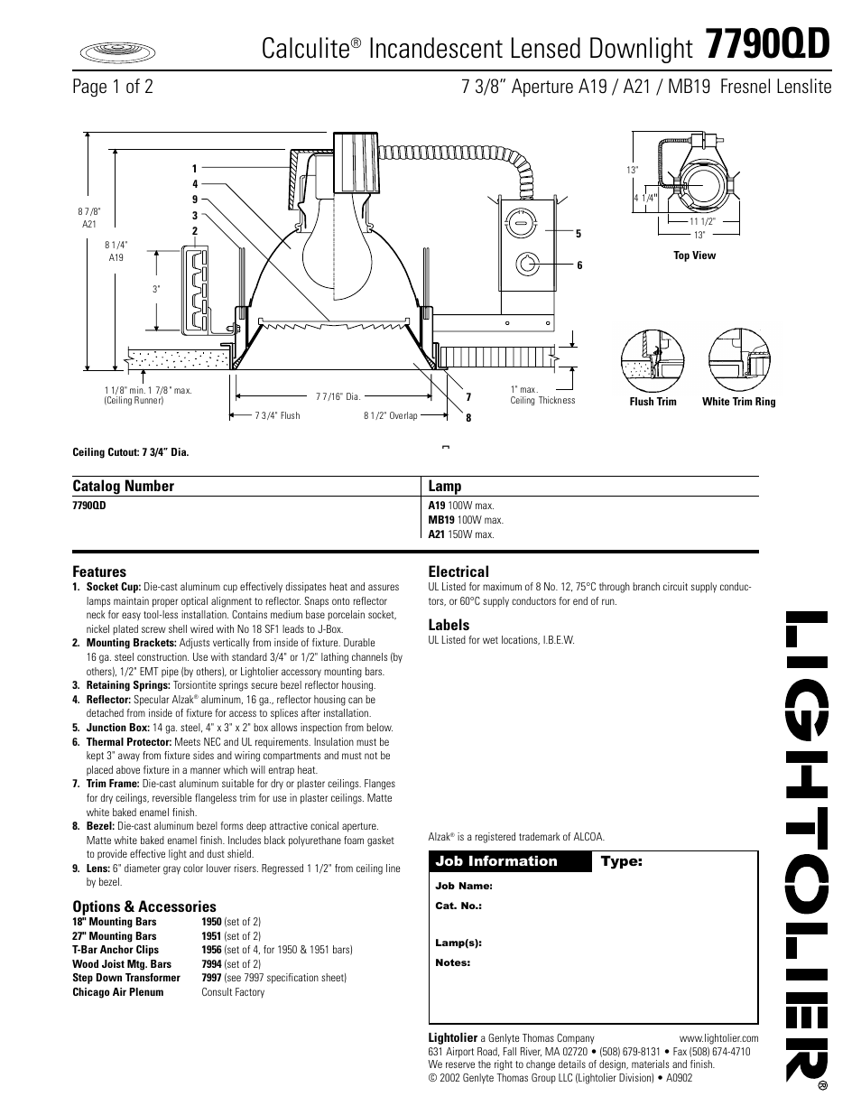 Lightolier 7790QD User Manual | 2 pages